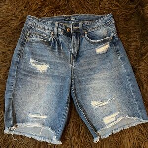 Fashion Nova Ripped Light Blue Jean Shorts